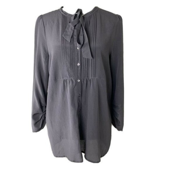 Oldille Anthropologie Gray Pintucked Silk Blouse - Picture 1 of 6